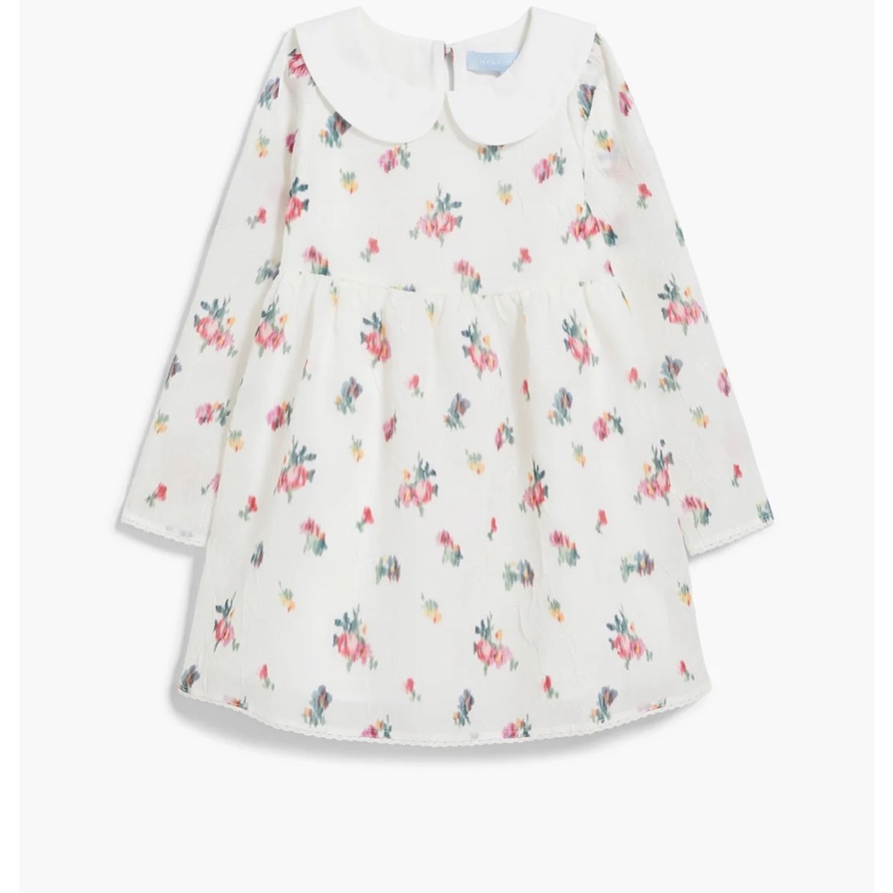 NWOT Hill House Tiny Lottie Dress in Ivory Ikat Floral Crushed Taffeta size 3-4Y
